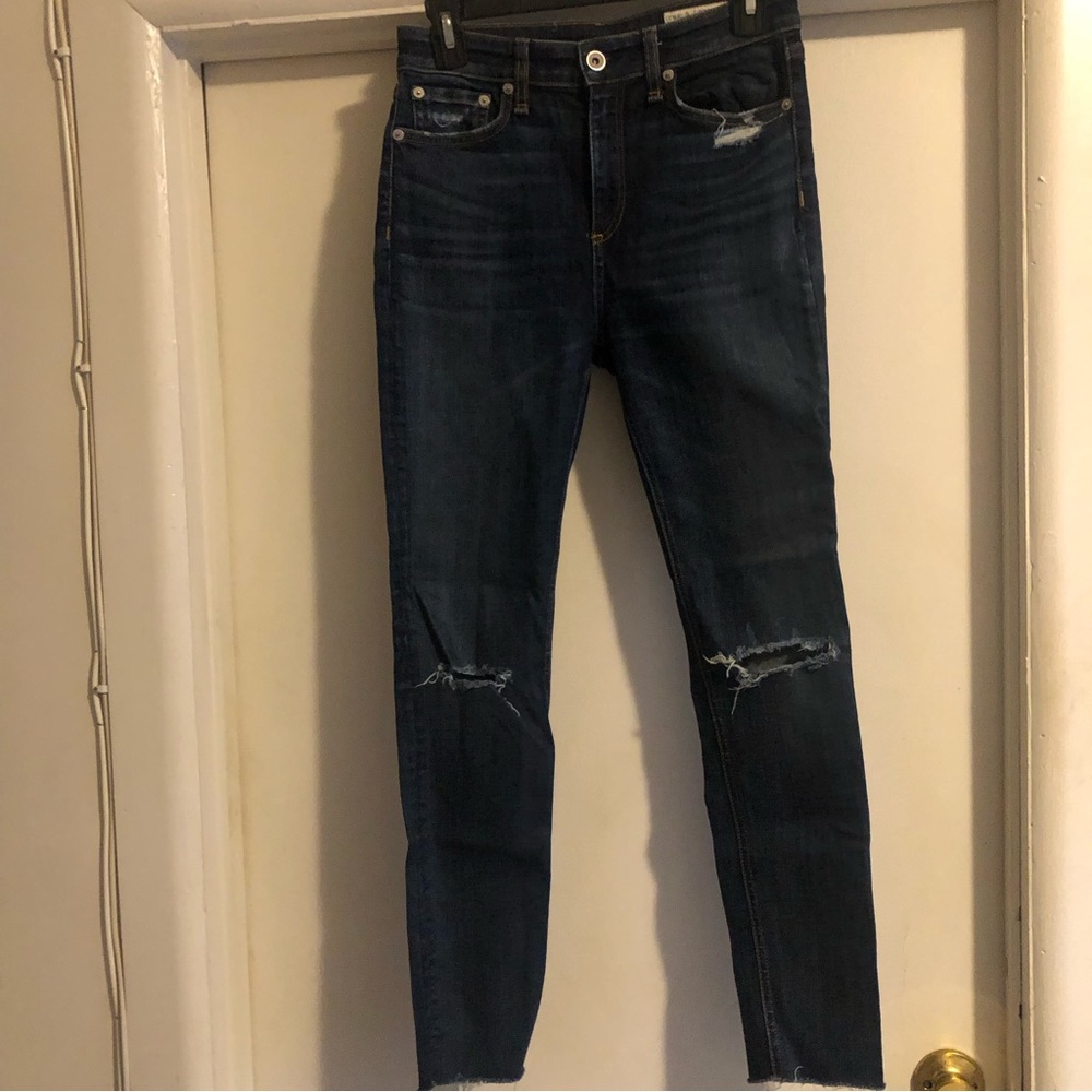 ❤️Rag & Bone Nina High-Rise Ankle Skinny Dark Blue Jeans Distressed Size 26